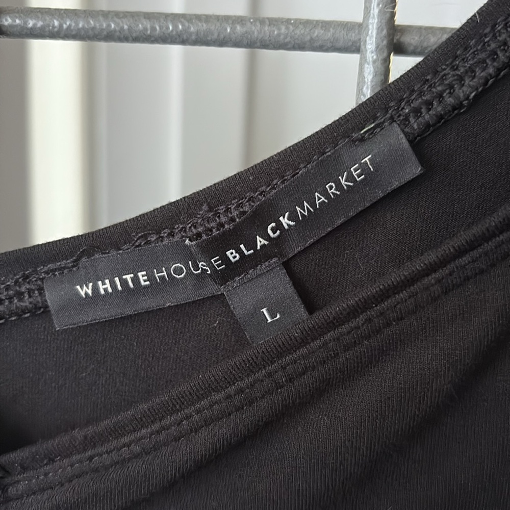 White House Black Market Black Ruched Blouse Size L - Picture 2 of 11